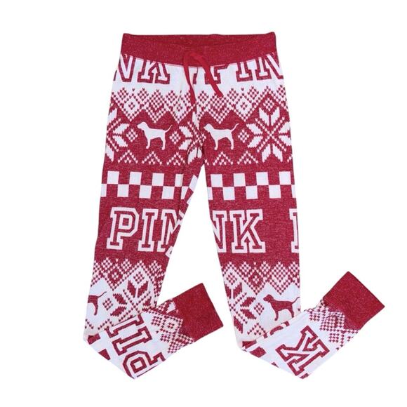 PINK VICTORIA’S SECRET Women’s Red White Logo Super Soft Pajama Pants - Picture 1 of 8